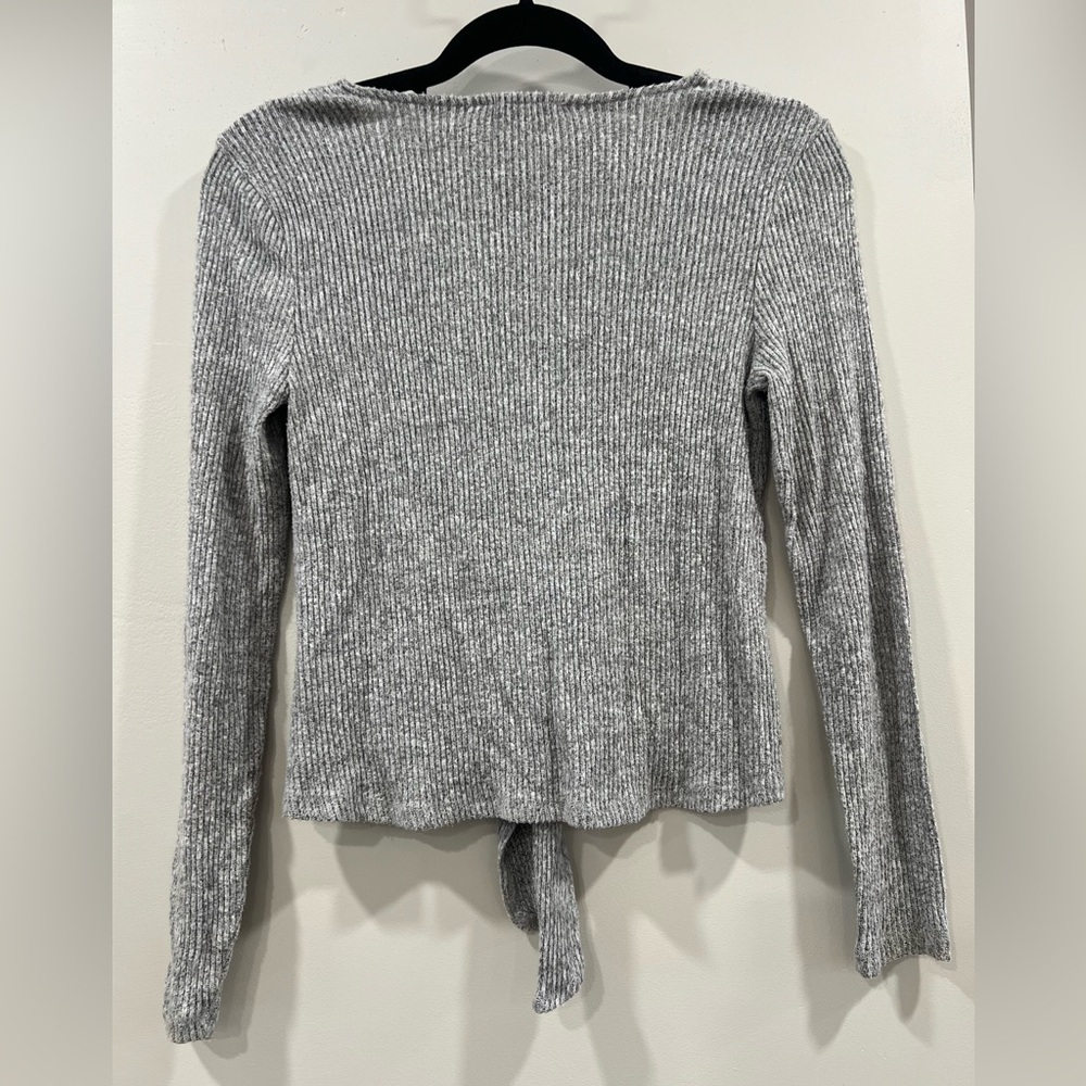 Pink Rose Gray Ribbed Knit Button-Down Top - Picture 2 of 5